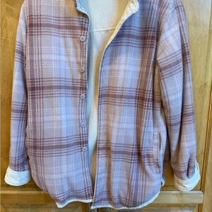 Plaid Women's Reversible cotton flannel and corduory Jacket in Pink and Cream